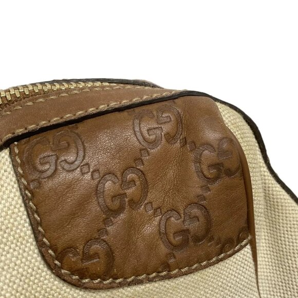 Auth GUCCI Guccissima 161820 Cream Dark Brown Canvas Leather Boston Bag - Picture 14 of 16